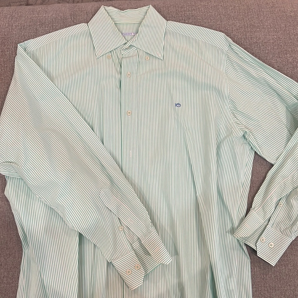 Southern Tide Green Stripe Button Down Shirt, Large